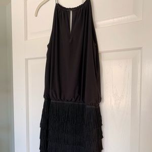 Black fringe skirt mini dress